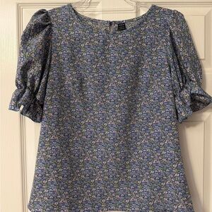SHEIN Blue Floral Puff Sleeve Blouse Size S